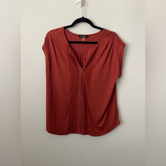 CABLE & GAUGE Super Soft Red Orange Short Sleeve  Top Size Large - Picture 1 of 9